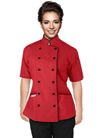 Chaqueta de Chef de Manga Corta para Mujer, Corte Entallado, Uniforme Culinario, Tela de Polialgodón, Colores y Tallas Personalizables, para Restaurantes y Bares