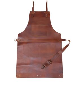 Tablier de boucher en cuir pleine fleur beige, tablier de barbecue - Product Image 1