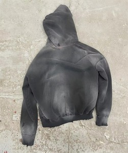 Oversize Cropped in Splatter <b>Black</b> Dye Vintage Wash Hoodie Unisex Fit Drop Double Layers Hood <b>Fleece</b> Hoodie Outdoor Use - Product Image 3