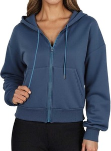 Sweat à capuche court coupe ajustée pour femmes Gym à Street Style Womens Workout Crop Hoodie avec capuche et fermeture éclair - Product Image 4