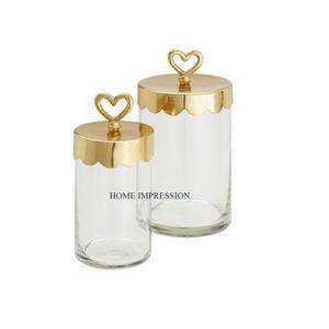 Solid Brass Gold Color Clear <b>Glass</b> Sugar <b>Jar</b> Canister Trending Designing Kitchen Storage Canister Round Shape Container in India - Product Image 6
