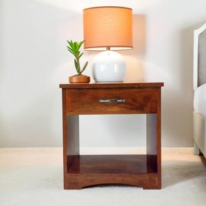 Mesita de noche de madera con 1 cajón y estante de almacenamiento Mesa de centro Mesa de madera para sala de estar Muebles exclusivos disponibles Venta - Product Image 2