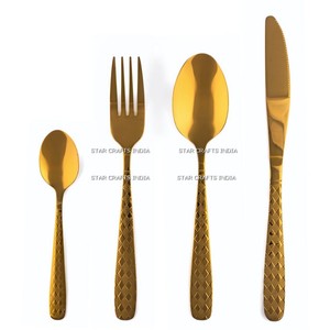 4 pièces en laiton manche feuillu ensemble de couverts en acier inoxydable couverts miroir polonais plaqué or argent jetable couteau fourchette cuillère couteau - Product Image 4