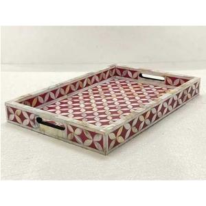 Handcrafted Modern Design Yellow Blue Bone Inlay Serving Tray Durable MDF Base <b>Decorative</b> Platter <b>for</b> Home <b>Kitchen</b> Gifting <b>Items</b> - Product Image 4