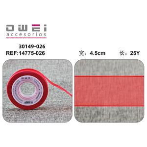 ผ้าโปร่งสีแดงโปร่งแสงริบบิ้นคริสต์มาสกว้าง4ซม - Product Image 1