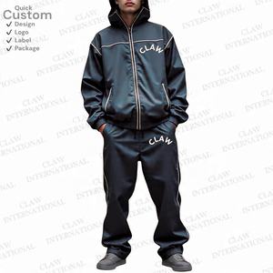 ชุดวอร์ม2ชิ้นไนลอนกันลมสำหรับผู้ชายชุดวิ่งออกกำลังกาย2ชิ้นผ้าไนลอนแบบรูดซิปแนววินเทจแบบกำหนดเอง - Product Image 6