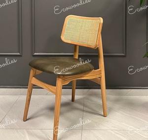 Chaise de salle à manger simple moderne pour extérieur, jardin, patio, bois de teck naturel, rotin scandinave pour restaurant, hôtel, ferme - Product Image 5