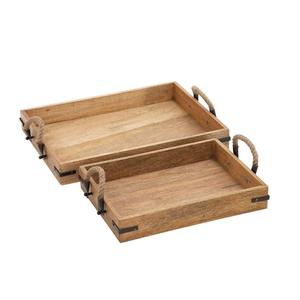 Elegante Bandeja Rectangular de Madera para Servir y Almacenar con Asa de Cuerda para Uso Doméstico, Bandeja para Servir Comida, Té, Café y Vajilla - Product Image 2
