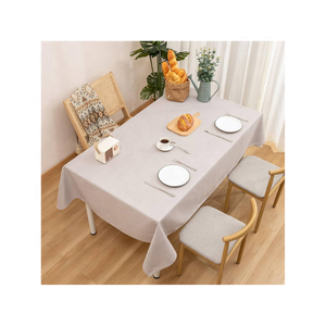 Mild Cream Floral Embroidered Organic Cotton <b>Tablecloth</b> Eco-Friendly Durable for Dining Gatherings 60x90 Inches New Design - Product Image 3