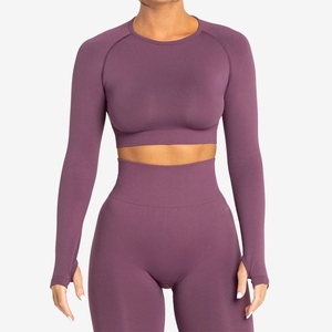 Ensemble de yoga et de fitness en coton pour femmes, vêtements de sport taille haute à manches courtes et séchage rapide, tenue d'entraînement active et respirante - Product Image 2