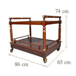 Chariot à thé classique en bois avec détails en laiton, chariot de service sur roulettes - Product Image 4