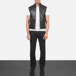 Gilet en cuir respirant sans manches pour hommes véritable Slim Fit extérieur gilet décontracté Biker Style mode - Product Image 6