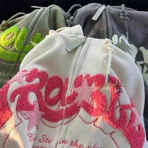 Sweat-shirt à capuche zippé brodé pour femme, style Y2K Harajuku, à manches longues, coupe ample, écologique, motif écossais, grande taille, pour l'hiver - Product Image 4