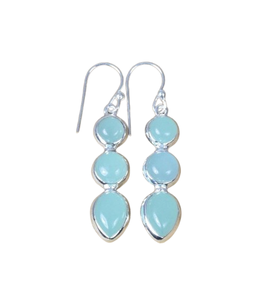 Calcedonia, pendientes clásicos hechos a mano para niñas, joyería de plata fina, Plata de Ley 925 sólida, piedras preciosas naturales, joyería de sello 925 - Product Image 1