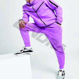 Chándal de lana tecnológica para hombre con diseño OEM, sudadera con capucha y cremallera completa, pantalones de chándal, chándal, 69% algodón, 31% poliéster, parte inferior activa - Product Image 6