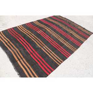 Grand tapis Kilim vintage 5,9x9,2 pi (181x280 cm), tapis turc oriental en laine noire - Product Image 2