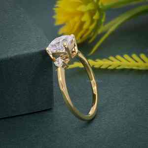 Luxury IGI Certified Cushion Cut VVS Lab Grown Diamond Gold Plated 925 Silver Three Stone Engagement Ring For Women Wholesaler - Product Image 5