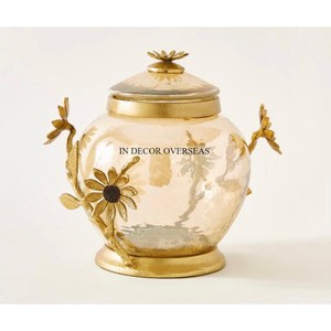 Attractive Look Superior Quality Metal Gold Plated Flowers Designer <b>Food</b> And Other Items <b>Storage</b> Canister Kitchenware Supplies - Product Image 5