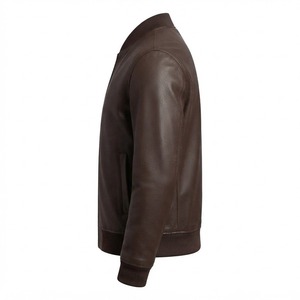 <b>Brown</b> Genuine <b>Leather</b> Bomber <b>Jacket</b> <b>Men</b> Regular Fit Zip Up Flight <b>Jacket</b> for Autumn Winter Casual Wear - Product Image 3