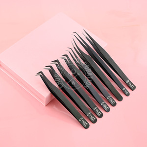 Pinzas Profesionales Negras para Extensión de Pestañas con Punta Fina en X, 90 Grados, Volumen, Acero Inoxidable Japonés, Herramienta Nano Grip - Product Image 1