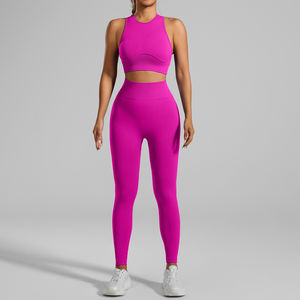 Ensemble de yoga actif pour femmes grandes tailles, leggings sans couture, soutien-gorge de sport, respirant, extensible, séchage rapide, deux pièces, fitness, salle de sport, entraînement, devant - Product Image 6