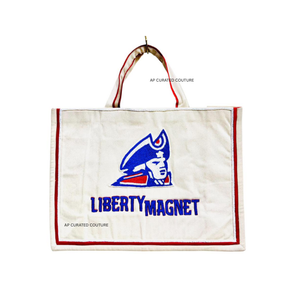 Cotton Tote Bag with Fully Beaded Crepe Lining One Small Open Pocket Open Top Bamboo Handles - Product Image 3