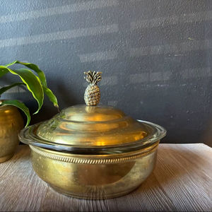 Elegant Gold Metal Casserole with Pineapple Lid Perfect <b>for</b> Party Serving Wedding Events and Festive Occasions Use From India - Product Image 1