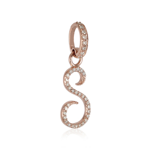 Pendentif en or rose 14 carats avec diamants pavés, initiale S, fait main, bijoux fins, vente en gros - Product Image 2