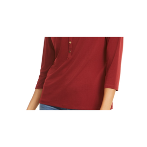 Polo T-shirt da donna Charter Club a manica 3/4, in maglia traspirante, disponibile con logo, colore vino, taglie dalla Petite alla Media incluse - Product Image 3