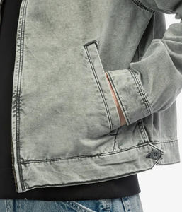 Chaqueta vaquera personalizada con forro de algodón, chaqueta de trabajo lavada, transpirable, holgada, para exteriores, chaqueta vaquera de trabajo informal de lona pesada - Product Image 4