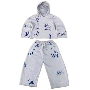 Conjunto de Sudadera con Capucha y Pantalones Deportivos Holgados con Pedrería, Estilo Lavado Ácido, Unisex, Invierno, 100% Algodón, 2026 - Product Image 4