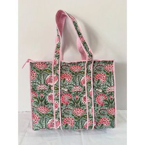 Durable <b>Lightweight</b> Cotton Tote <b>Bag</b> Hand Block Quilted Boho Style <b>Beach</b> Carry <b>Bag</b> Medium Size Washable-for Daily Use or Gift - Product Image 6