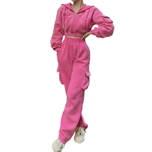 Survêtements pour femmes 100% coton sur mesure avec fermeture éclair, hauts et joggeurs, vêtements de sport pour femmes, ensemble deux pièces avec logo personnalisé du fabricant - Product Image 5