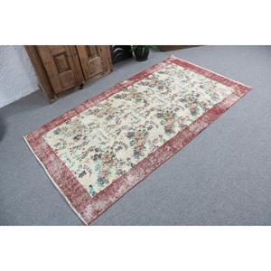 Tapis turc vintage 3,6x6,6 pieds, tapis en laine abstrait rouge - Product Image 2