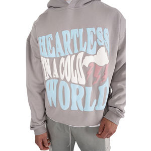 Conjunto de sudadera con capucha y pantalones de chándal con cremallera bordada y desgastada personalizada para hombre, chándal de lavado ácido - Product Image 2