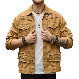 Chaquetas vaqueras acolchadas rasgadas desgastadas de manga larga informales personalizadas de alta calidad para hombre, ropa de calle Vintage a prueba de viento y transpirable - Product Image 1