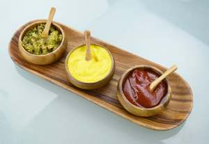 Hot selling Acacia Dinnerware <b>Set</b> Customized <b>serving</b> Tray With 4-Inch Dipping Bowls - Product Image 5