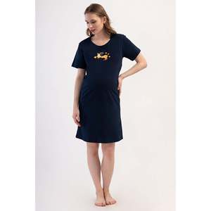 KADIN P.SUPREM FERMUARLI KISA KOL ETEGI OVAL HAMILE TUNIK - สีน้ำเงินเข้ม - สีน้ำเงินเข้ม - Product Image 1