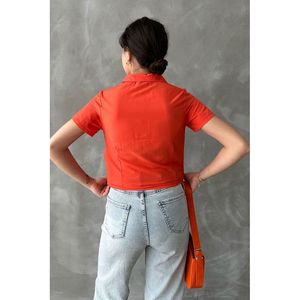 Blusa de Algodón con Pliegues Delanteros para Mujer Topshow, Color Naranja, Blusa Informal de Manga Larga para Uso Diario - Product Image 4