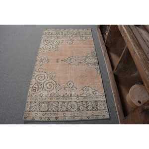 Alfombra turca Vintage Beige Verde 2,9x5,4 pies Tejido plano de lana con patrón de retazos para decoraciones de sala de estar - Product Image 1