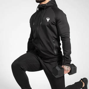 Wholesale 100% Cotton Hooded Sweat <b>Suits</b> for Men Training Jogging Sportswear Gym Fleece Tops with Zipper Breathable for Winter - Product Image 1