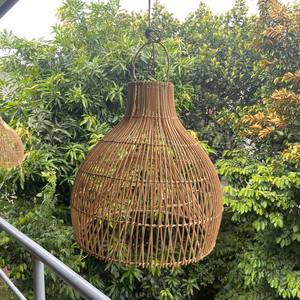 Abat-jour rond et deux couches en rotin, lampe suspendue, lumière moderne et abat-jour d'extérieur - Product Image 5