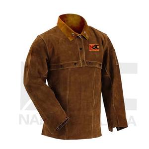 Chaqueta de soldadura resistente al calor de hilo FR de cuero de gamuza dividida de vaca de calidad superior Chaqueta protectora de seguridad para el trabajo Característica ignífuga - Product Image 1