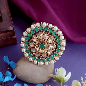 Anillo de dedo grande ajustable de cristal de Perla sintética redonda Antigua India para mujer, fabricante indio, joyería para mujer - Product Image 2