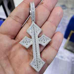 Pendentif en argent 925 plaqué or 14 carats, serti de diamants, style hip-hop, bijoux fins, pendentif en moissanite, coupe baguette, breloques, cadeau - Product Image 2