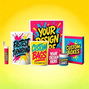 Custom 3.5 Stand up Zipper Mylar Bags and Moisture Proof Food Grade Box and Black Mylar <b>Jar</b> with Digital Printing Stickers - Product Image 1