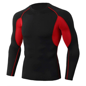 Set completo di compressione da uomo di colore nero e rosso completo di <span class=keywords><strong>tuta</strong></span> da Fitness a maniche lunghe da allenamento da uomo Set di abbigliamento sportivo a compressione <span class=keywords><strong>stretta</strong></span> - Product Image 2