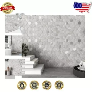 Tuiles de dosseret hexagonales classiques de 10 feuilles imperméables et résistantes à la chaleur avec motif géométrique pour un usage domestique - Product Image 1