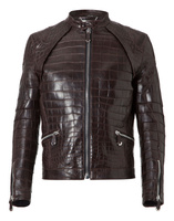 Veste en cuir véritable pour homme de qualité supérieure, col montant, effet croco, couleur bordeaux, personnalisation disponible