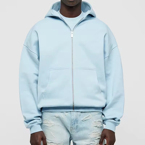 Vente en gros Sweat-shirt à capuche zippé délavé personnalisé Sweat-shirt unisexe à double épaisseur de couleur unie en éponge française pour hommes - Product Image 5